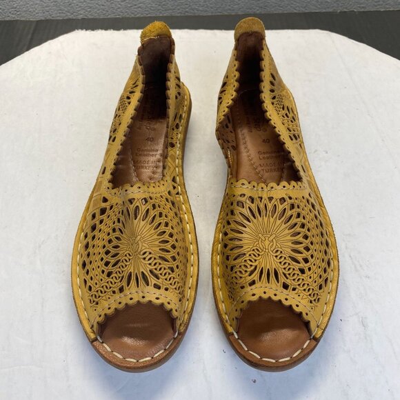 Spring Step Womens Yellow Genuine Leather Peep Toe Flats Size 40,Comfort - Picture 3 of 9